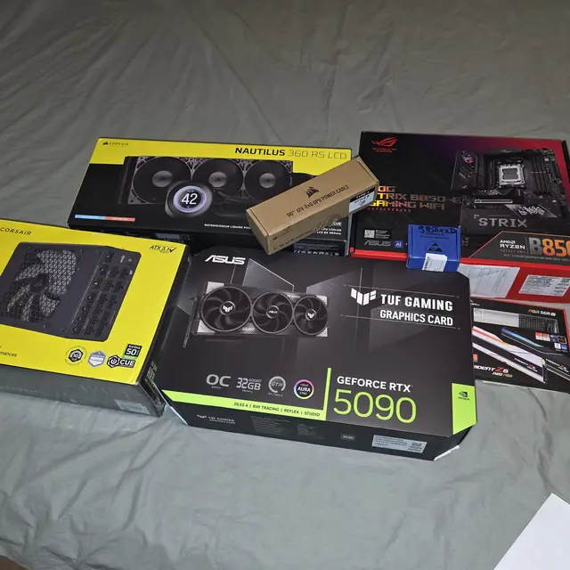 Boxed PC components before assembly
