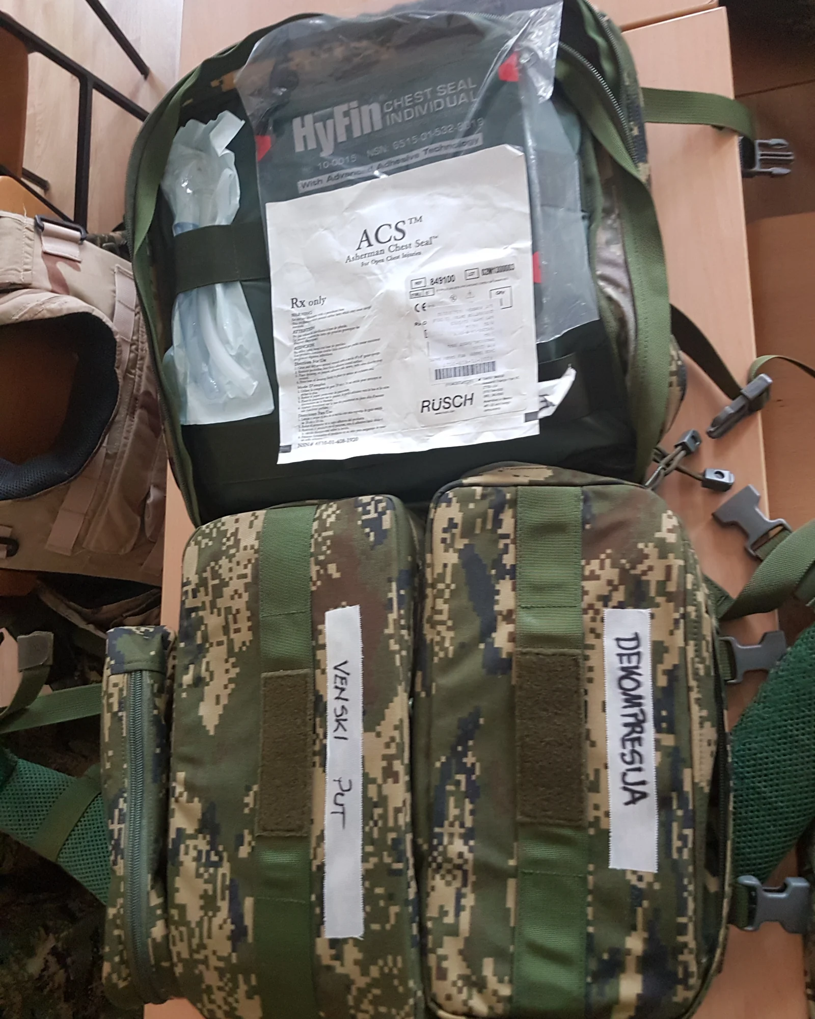 Field casualty-care kit: chest seals and marked medical pouches